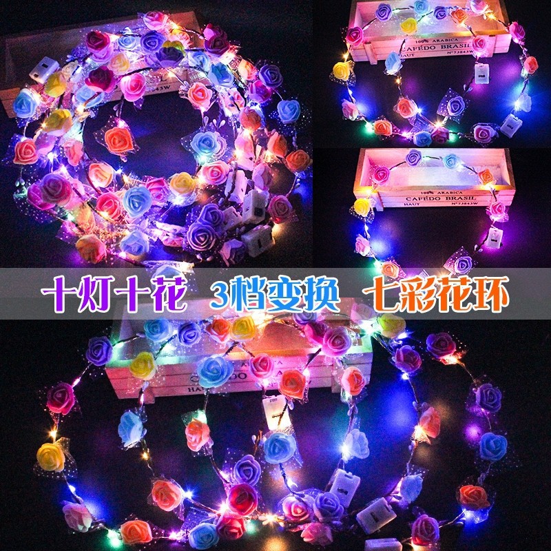 Diez luces, coronas luminosas coloridas, sombreros, diademas, luces led, plumas de princesa para niños, orejas de conejo, guirnaldas con brillo de seda dorada