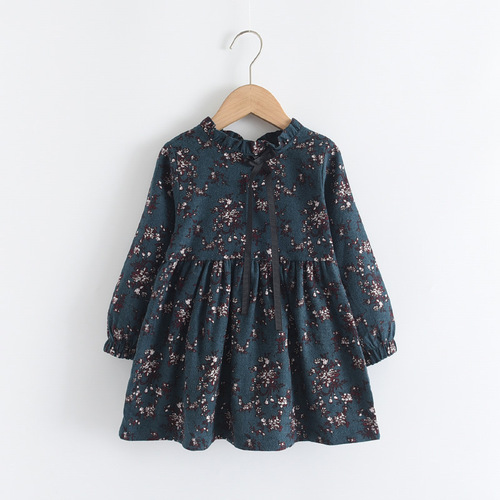 Cross-border new girls' dress cotton spring and autumn floral lace-up children's dress fashionable princess dress wholesale