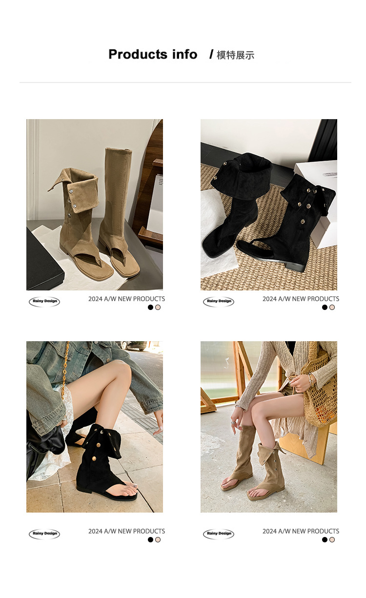 Boot cao gót xỏ ngón hai kiểu mỏng ống quần mùa hè, phong cách cao bồi tây, mũi vuông — Màu đen chi tiết 5