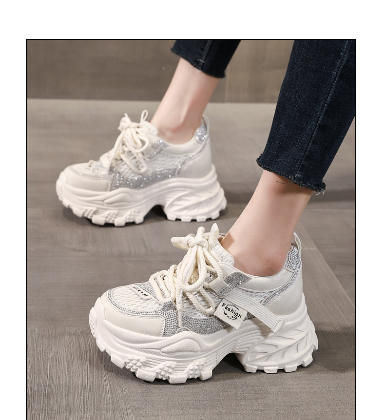 Giày sneaker nữ đế dày chunky lưới thoáng khí tăng chiều cao — màu be chi tiết 11