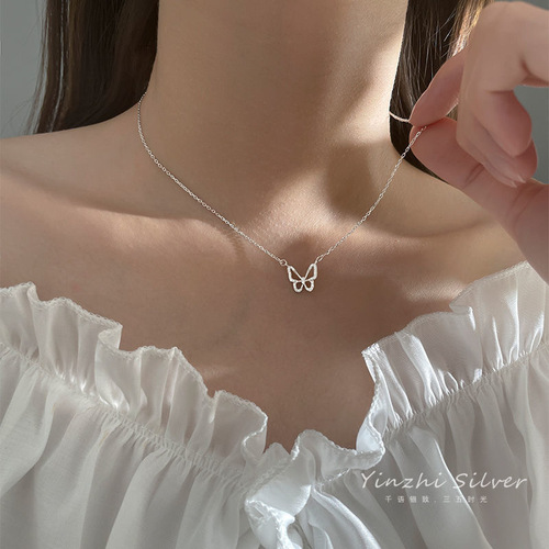 Hollow Butterfly Diamond Necklace Women's Ins Trend Internet Celebrity Temperament Clavicle Chain Niche Design Simple Forest Necklace