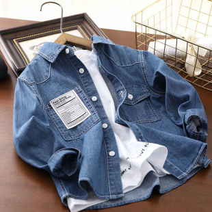 Boys' Denim Shirt 2025 Spring & Fall New Style Kidsren's Long-Sleeved Casual Jacket Student Shirt Cardigan Outer Top