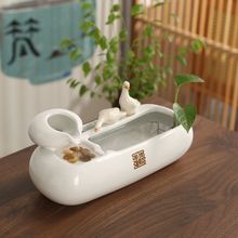 陶瓷小型鱼缸自动循环流水器桌面家用猫咪喂食饮水培器皿摆件