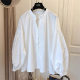 Spring and Autumn New Women's Retro French Pleated Puff Sleeve Loose Shirt Top Women's Western Style Chic Small Shirt