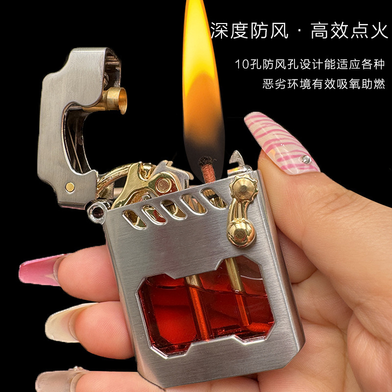 ZORRO佐罗786赛博机甲透明油仓半自动摇臂煤油打火机经典正品批发