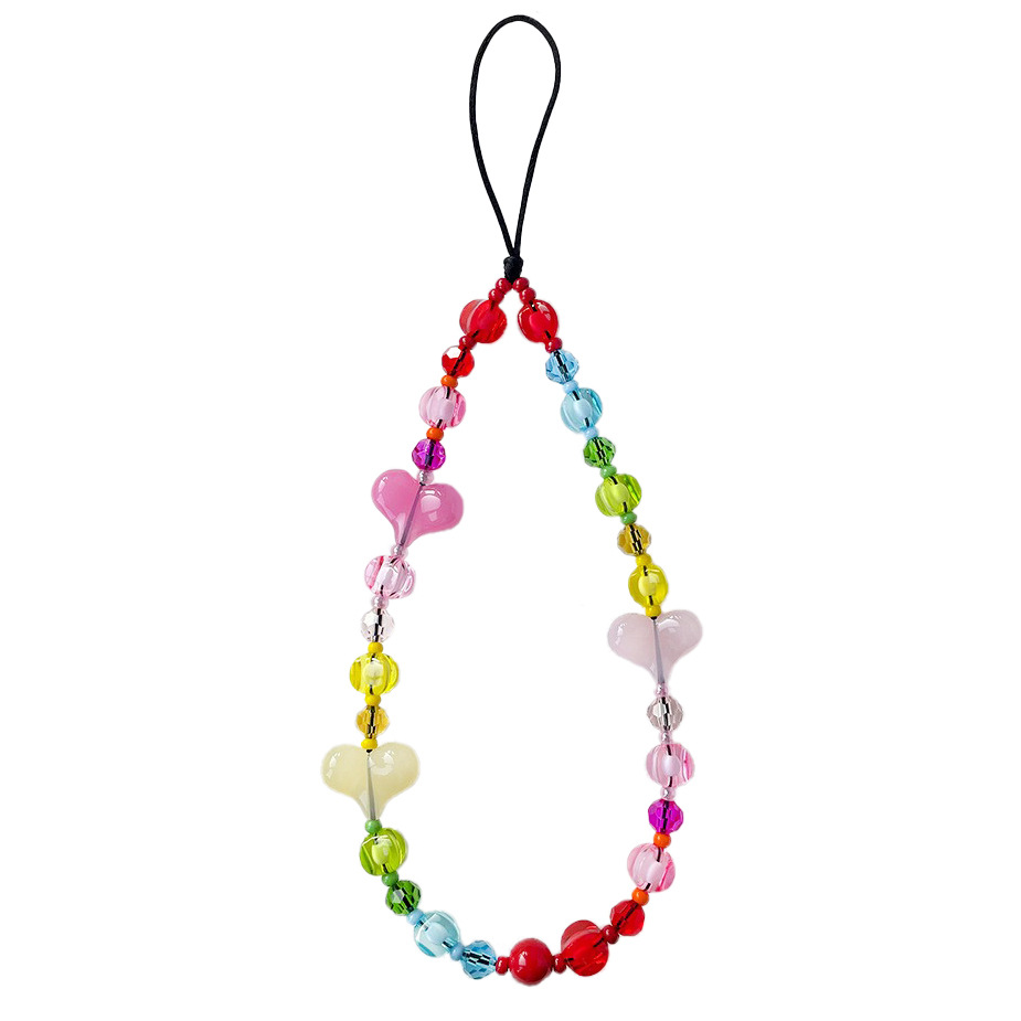 Cute, Sweet Style 1 Piece Cute Sweet Heart Shape Acrylic Artificial Crystal Glass Bead Beaded Mobile Phone Lanyard