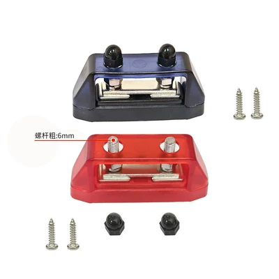 12-48v modified line wiring bar with protective cover M8M10 double screw heavy duty terminal bus bar (Power supply, ignition system accessories) - a-pair-of-m6-red-and-black-terminal-screws