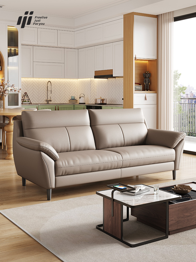 Italian Minimalist First-Layer Cowhide Sofa Small Apartment Living Room Modern Double Three-Person Straight Office Sofa