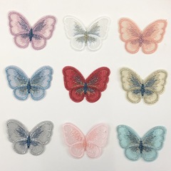 レース蝶の頭飾り部品立体二重カラー金銀線蝶刺繍