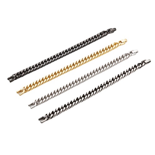 Hot-selling classic retro stainless steel bracelet with Cuban four-sided chain, popular both domestically and internationally.