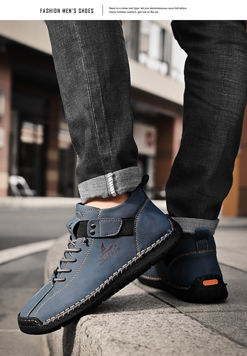 Casual Loafers For Men Handmade Leather Flat Slip-on Driving Shoes_voghion.com
