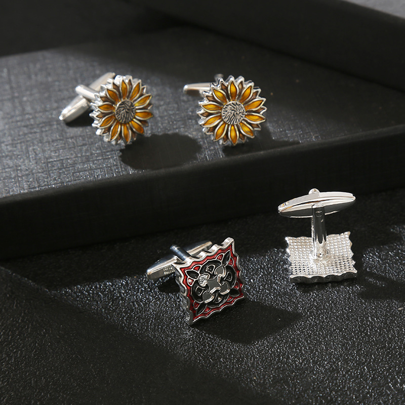 new square diamond crystal cufflinks sunflower sunflower men's shirt cuf_voghion.com