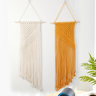波西米亚斜角流苏挂毯 人工编织棉绳定做壁饰ins北欧风墙饰装饰|ms