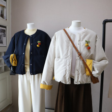 [比正]2025冬季新款韩版时尚减龄圆领拼色百搭显瘦棉衣外套女5441