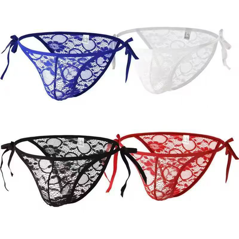 Sexy Lace Underwear with Straps, Side Slits, Transparent Underwear, Tempting Bikini Thong, One Size Fits All, Tight for Men