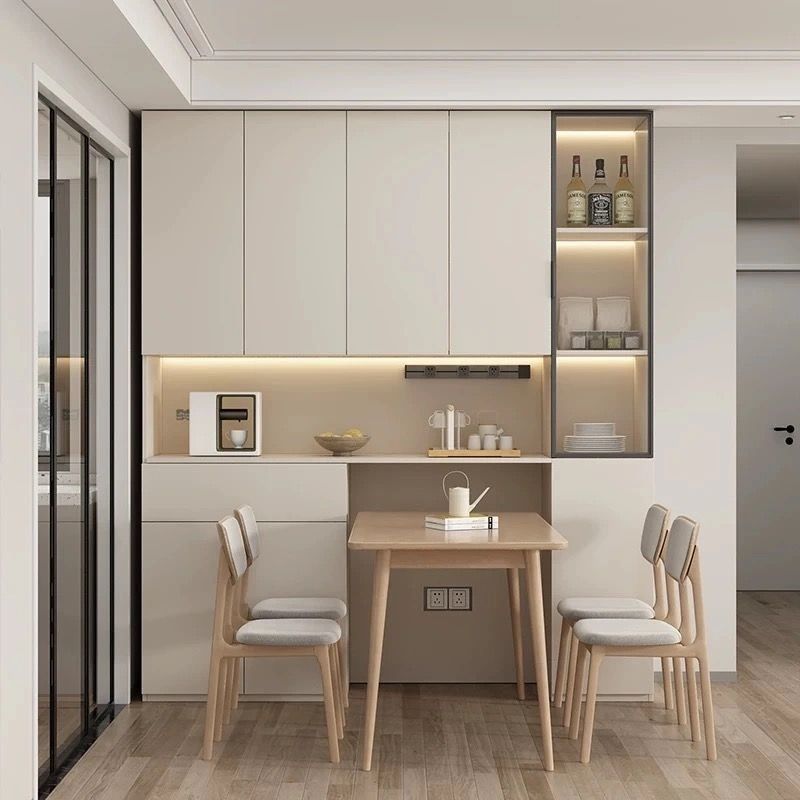 Solid Wood Simple Sideboard Integrated Wall-Mounted Living Room Dining Table Embedded High Cabinet Small Apartment Storage Restaurant Wine Cabinet