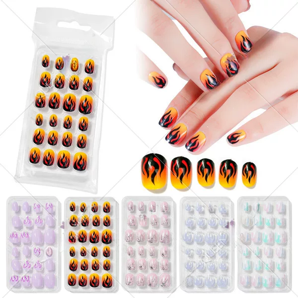 Finger Princess nail art children's finished nail piece 24 flame cartoon bag wearable finished nail art children's patch