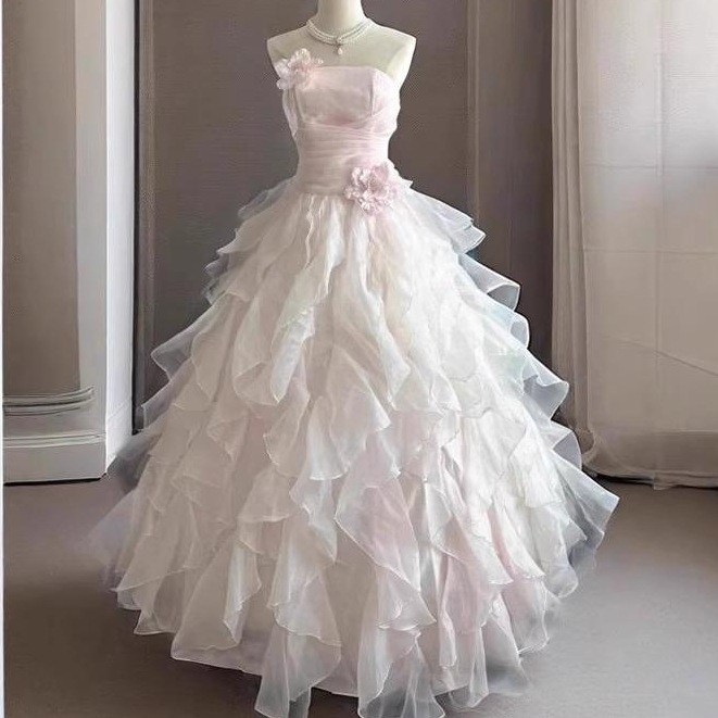 High-End Birthday Party Evening Dress, Accessible Luxury Tube Top, Fluffy Gauze A-Line Long Skirt, Student Art Exam Piano Performance Dress