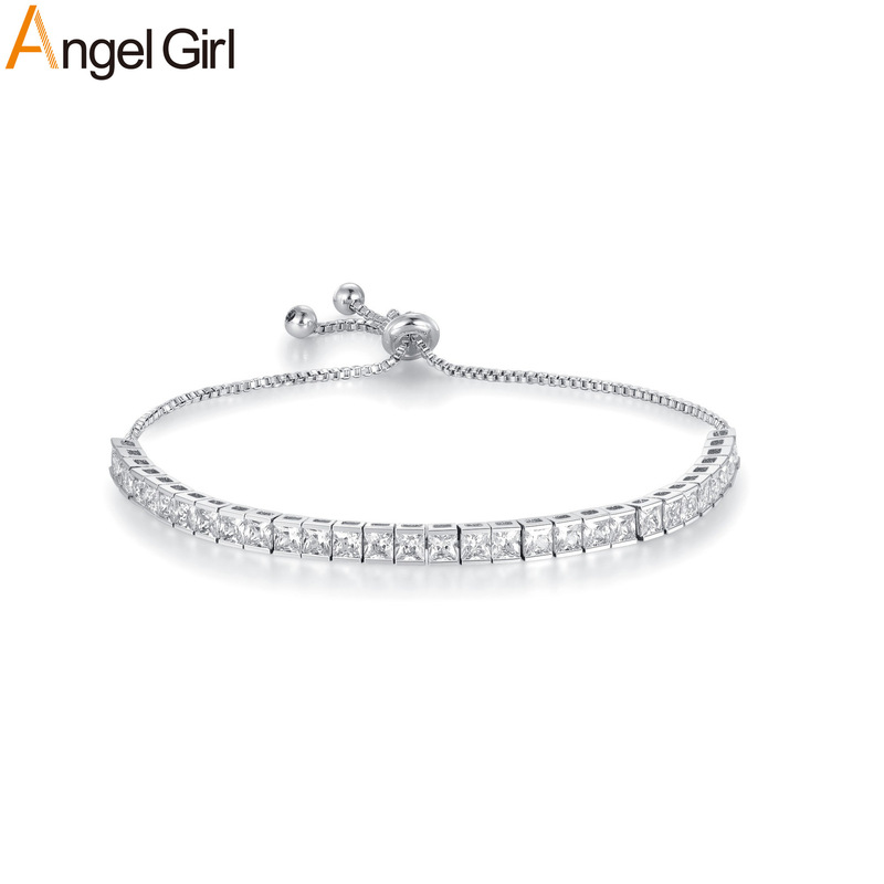 New 3mm Square Copper Inlaid Zircon Tennis Bracelet Pull-Adjustable Fashion Amazon Hot Style Factory Batch