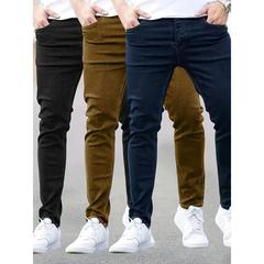 跨境3 Pack Slim Fit Stretch Jeans Solid Color Regular Length