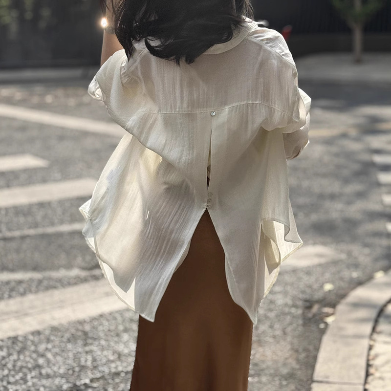 French Back Split Tencel Sunscreen Shirt Women's Summer New Thin Outer Blouse Coat Shirt Women's
