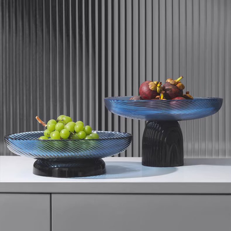 Colorful high-leg contrast color glass decorative fruit plate high-looking living room coffee table home dried fruit plate watermelon snack plate
