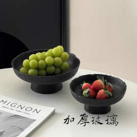 简约磨砂玻璃草莓碗圆形高脚果盘前台果蔬上档次办公室接待