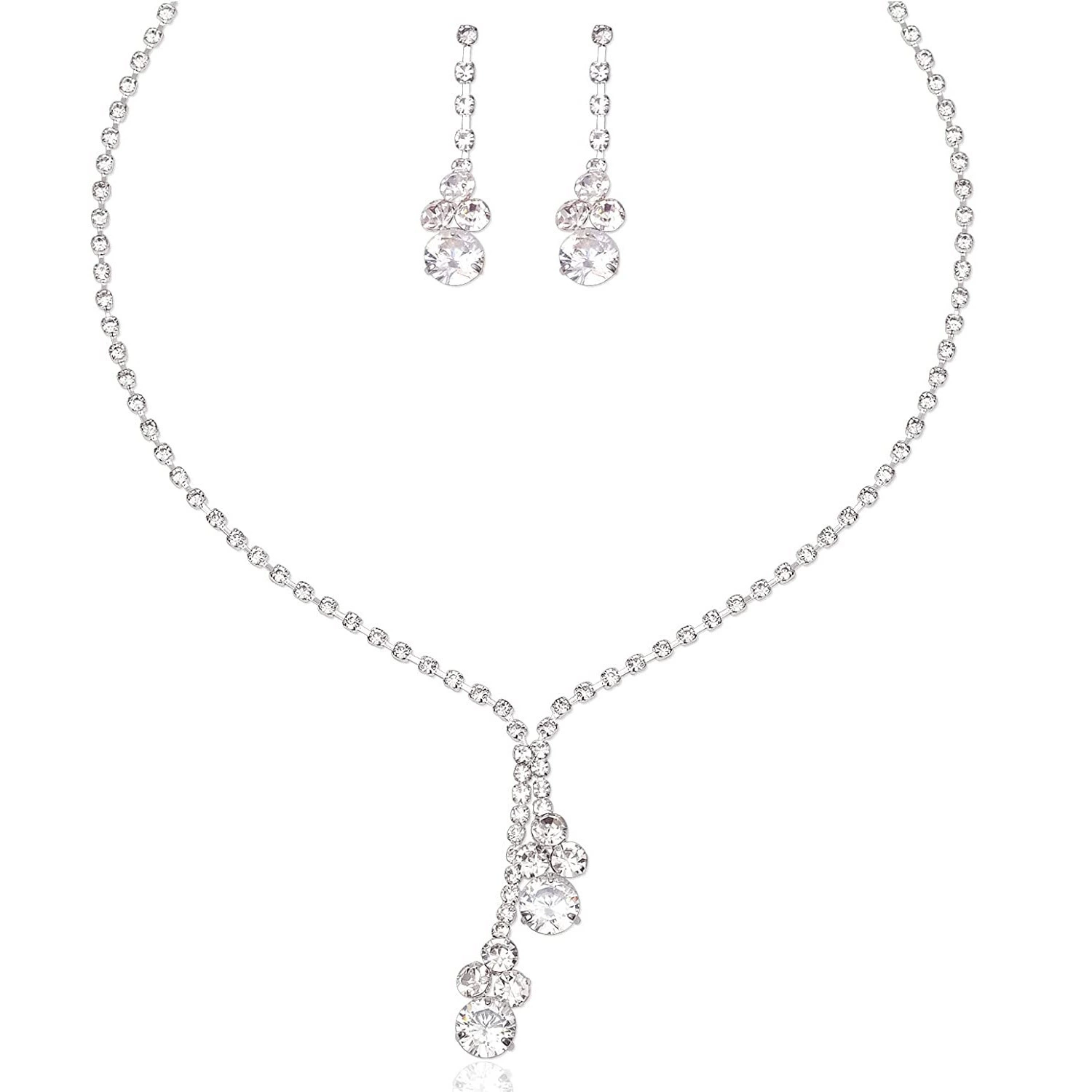 Necklace and earrings for bride, bracelet, set, zirconium, 2 piece set