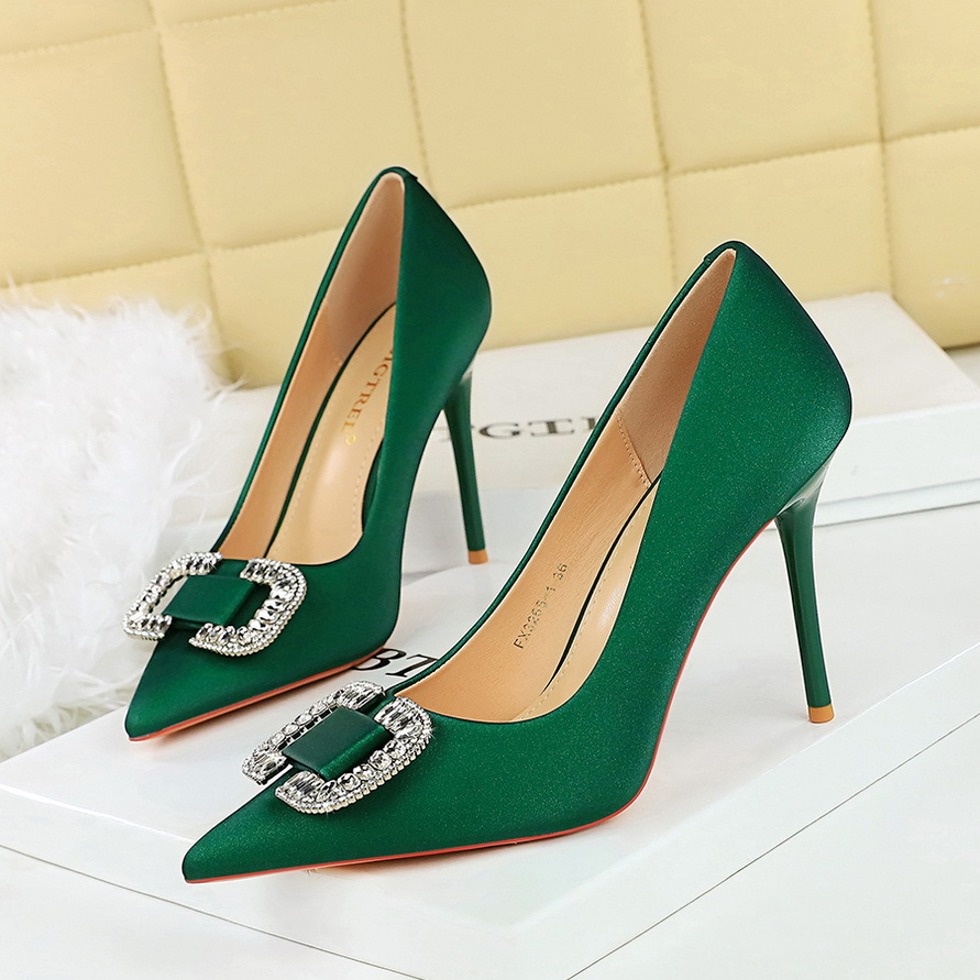 3265-K69 Socialite Banquet High Heels Rhinestone Satin Single To Match Dress Pointed Toe Shallow Mouth Elegant Women's_vogvips.com