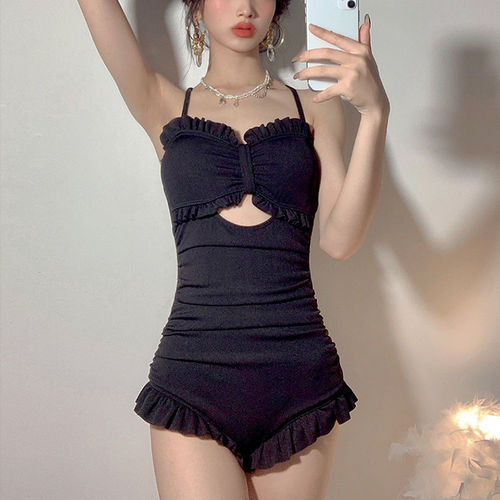 Swimsuit women's black internet celebrity 2024 new Korean ins high-end suspender slimming belly-covering conservative swimsuit