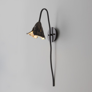 Creative copper dry lotus new Chinese style wall lamp living room bedroom bedside lamp Zen simple tea room Chinese style wall lamp