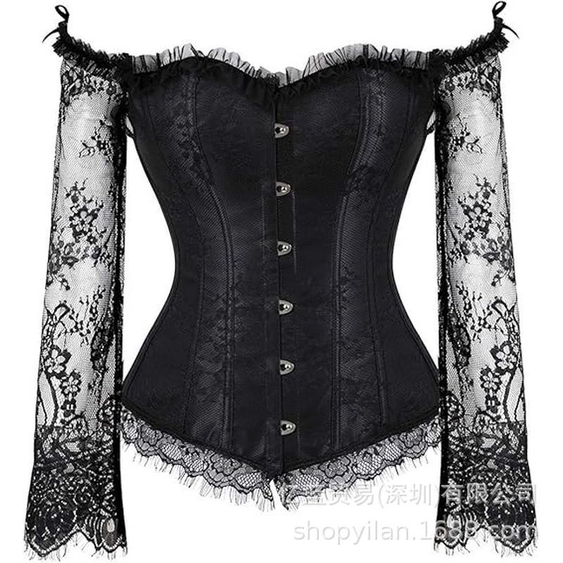 Holiday Hot-Selling Lace Palace Corset Long-Sleeved One-Shoulder Tube Top Dress Corset Stage Party Body Shaping Top