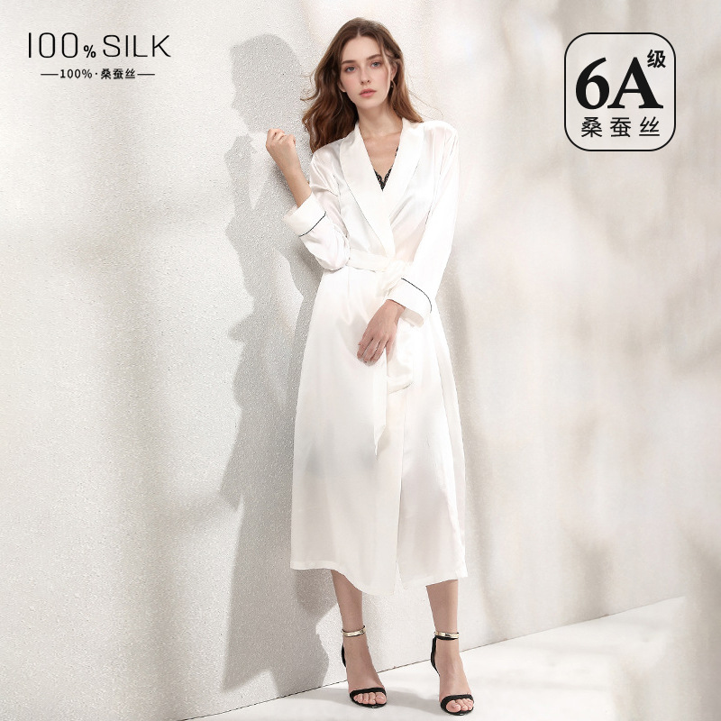 2026 Spring/Summer New Silk Robe for Women 100% Mulberry Silk Slim Fit Waist-Tie Can Be Worn Outside Homewear Morning Robe