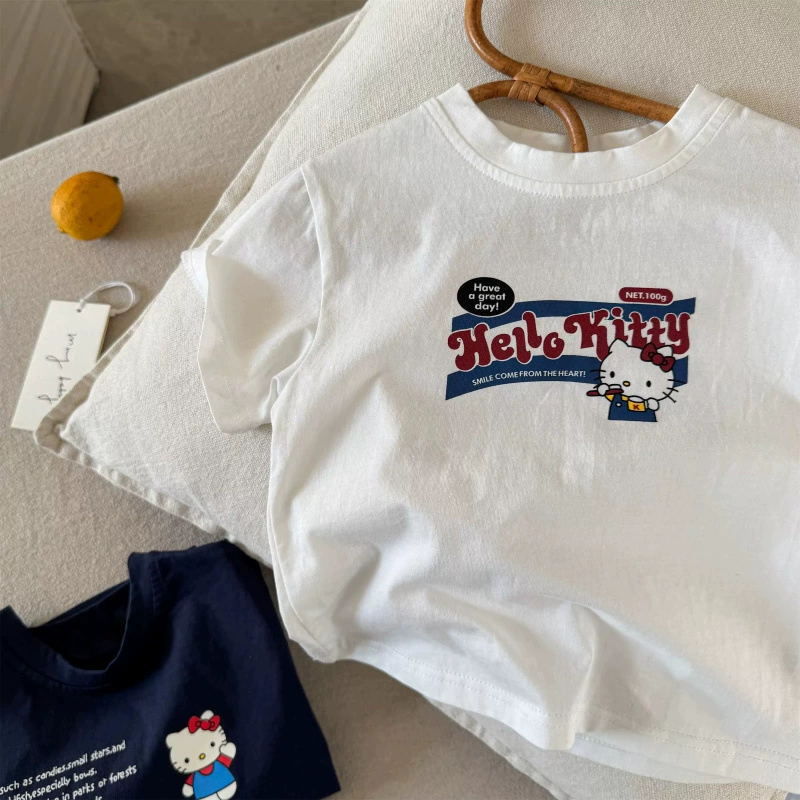Футболка с коротким рукавом (Hello Kitty) детская хлопок, двусторонняя печать, летом мило