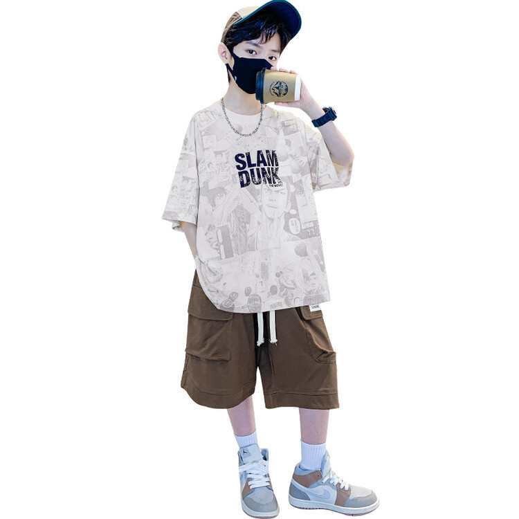 (2개) 소년 여름 세트 2024 새로운 어린이 여름 옷 유행 잘 생긴 유행 소년 반팔 스포츠 여름 옷