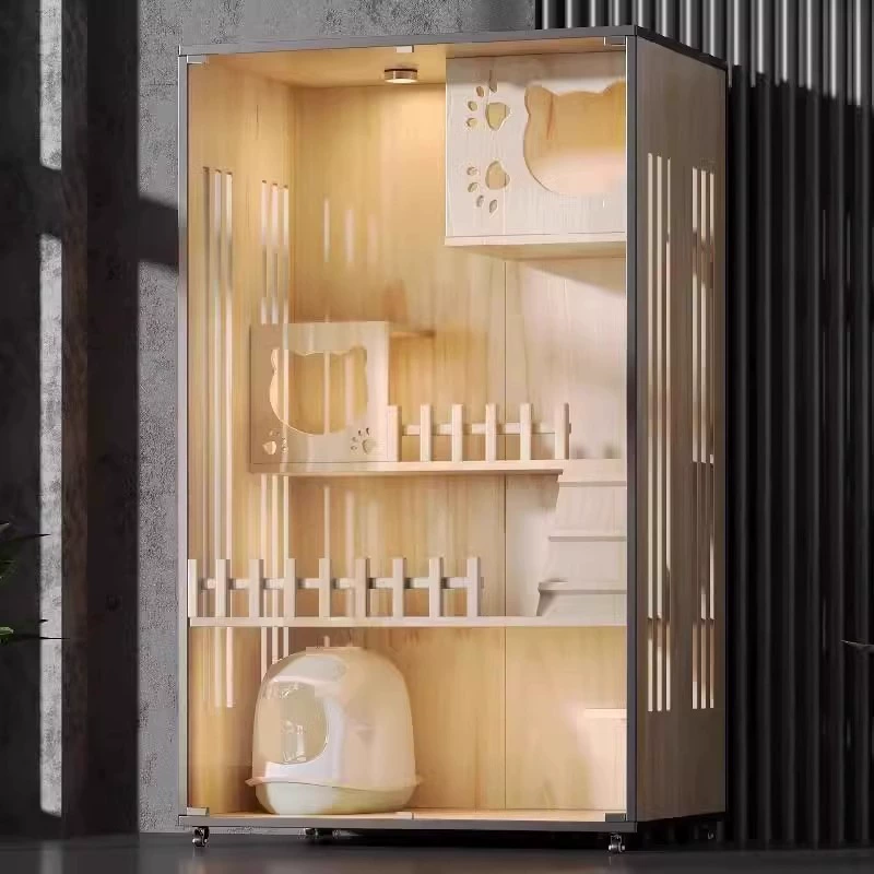 Домик для кошек из дерева, большой, с просторным пространством, роскошный кошачий домик, клетка для кошек с туалетом, шкаф для животных