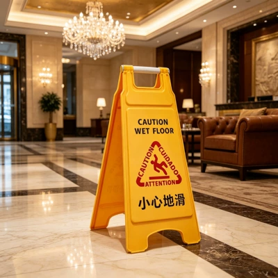 Durable plastic A-frame sign: Cleaning in progress, caution slippery surface, parking space under maintenance, please do not worry, parking space is full (Warning sign) - be-careful-when-sliding