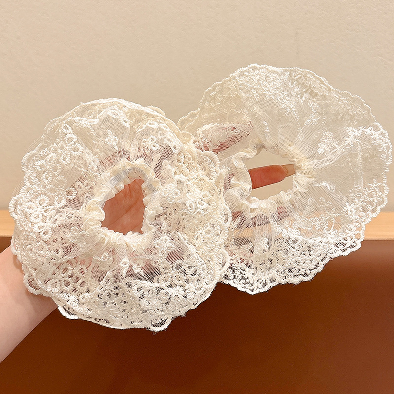 Nuevo estilo coreano super inmortal flores de encaje blanco intestino anillo de cabello dulce tocadillo de cola de caballo para el cabello puro