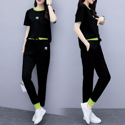 原宿風ins休閑運動套裝女夏季2021新款女裝韓版寬松時尚兩件套潮