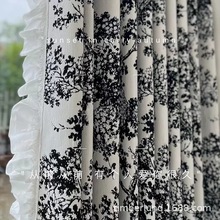 法式雪尼尔提花窗帘美式遮光窗帘许村厂家直销黑白色杨梅树窗帘布