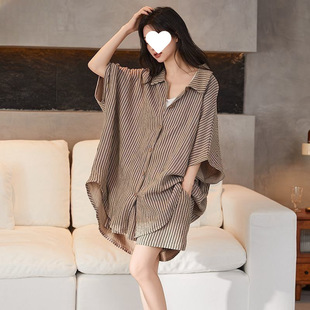 2025 Summer New Wasteland Style New Chinese Fashion Plus Size Women's Shirt Set with Pockets Striped Wide Leg for Plus Size Women