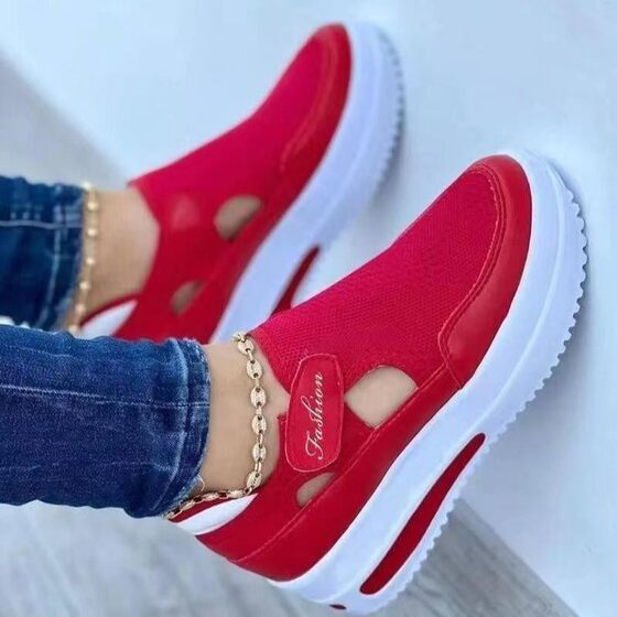 2022 Spring and Summer New plus size Casual Shoes Cross-border Women's Thick-soled Fly-woven Breathable Velcro Casual Mesh Shoes