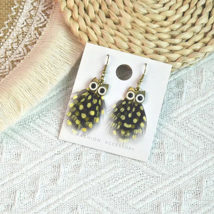 6g Weight Alloy Ear Needle Material Drop Earrings Classification 1 Pair Quantity Casual Occasion Alloy Material Owl Pattern Women's Gender Plating Design Ethnic Style Style 1 Pair Ethnic Style Owl Plating Alloy Feather Drop Earrings 6