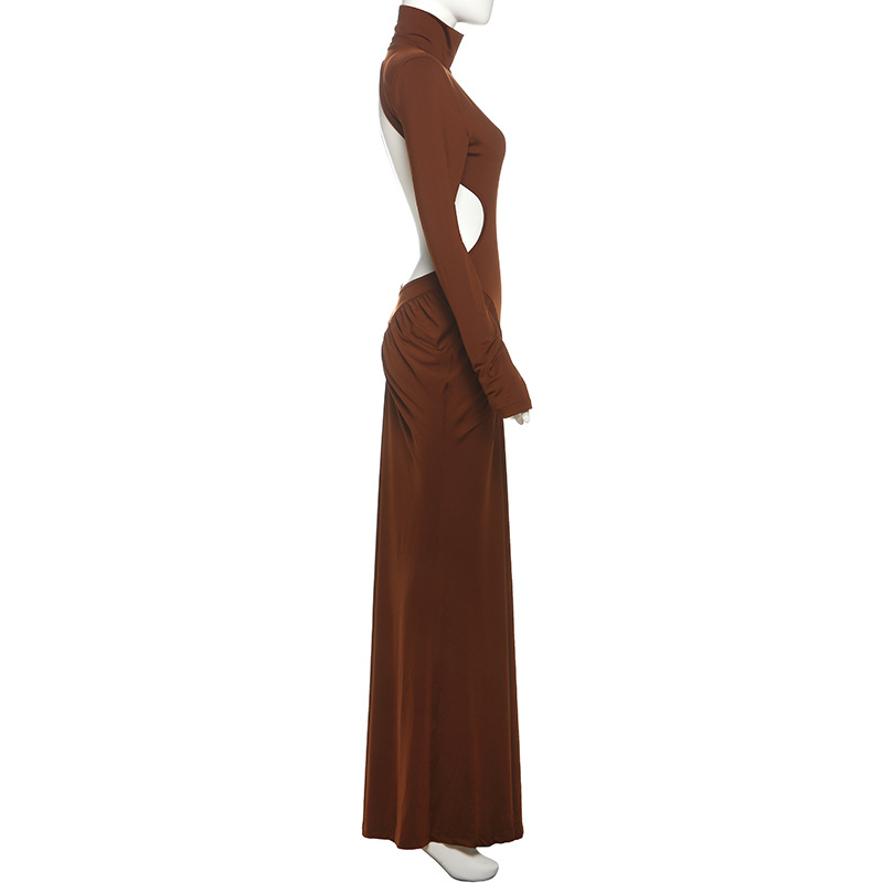 Elegant High Neck Bodycon Long Dress With Backless Design - Slim Fit Summer Maxi Dress For Women In Solid Colors_voghion.com
