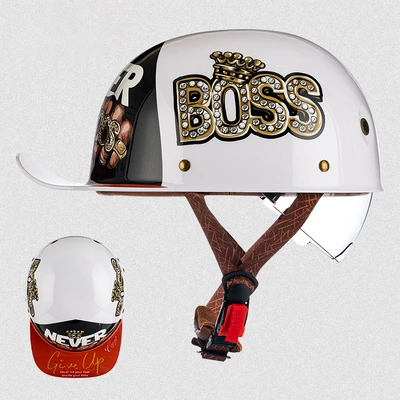 Motosiklet kaskı (dəbilqə) — Flip-Up Helmet, Men's and Women's Prince-Style - rw03-inner-mirror-model-white-boss-m-size-53-54cm