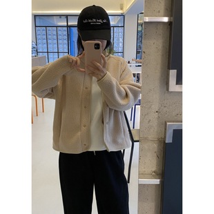 Women's Korean-style single-breasted long-sleeved fleece jacket
