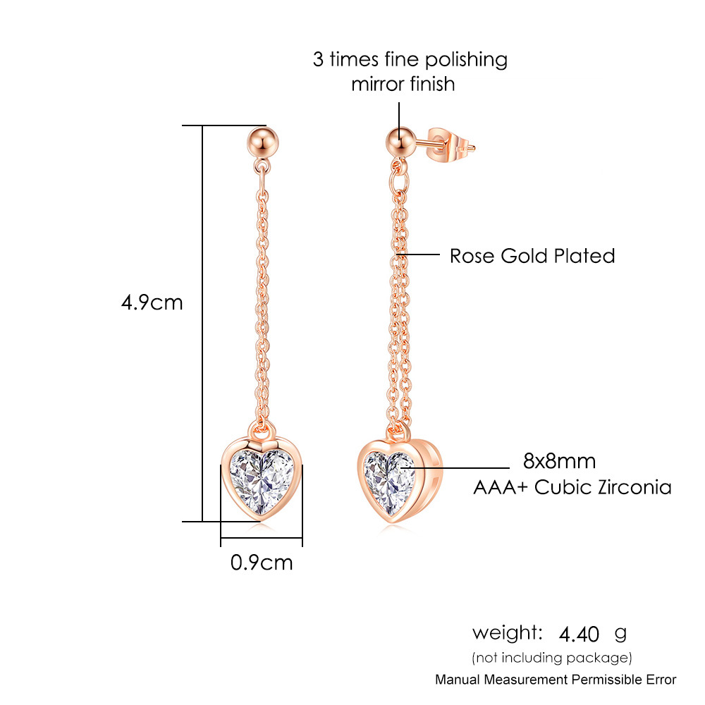 Heart Shape Copper Inlay Zircon Drop Earrings 1 Pair