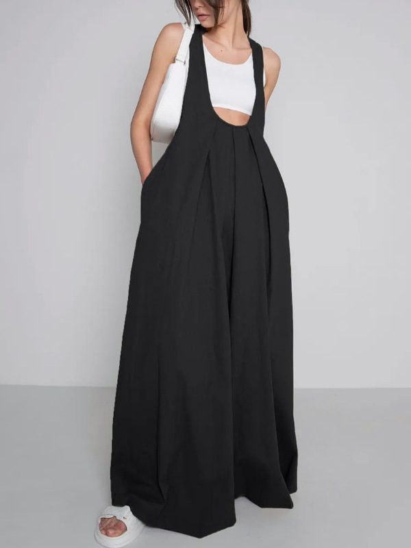 European and American Independent Station Bohemian Style Spring and Autum U-Neck Vest Dress Loose Waist Princess Dress Long Dress