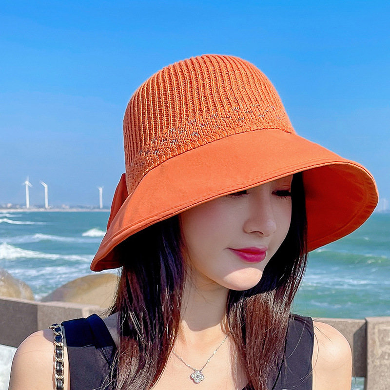 Fashion Large Edge Hollow Sun Protection Solid Color Outdoor Beach Travel Hat display picture 5