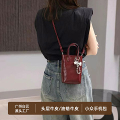 Baidi 革製品の女性のバッグ第一層牛革小さなバッグハイエンド携帯電話バッグハンドバッグバッグオイルワックスレザーショルダークロスボディバッグ